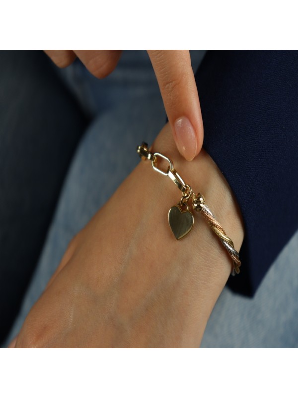 Üç Renk Bileklik- Kalpli Charm Detaylı
